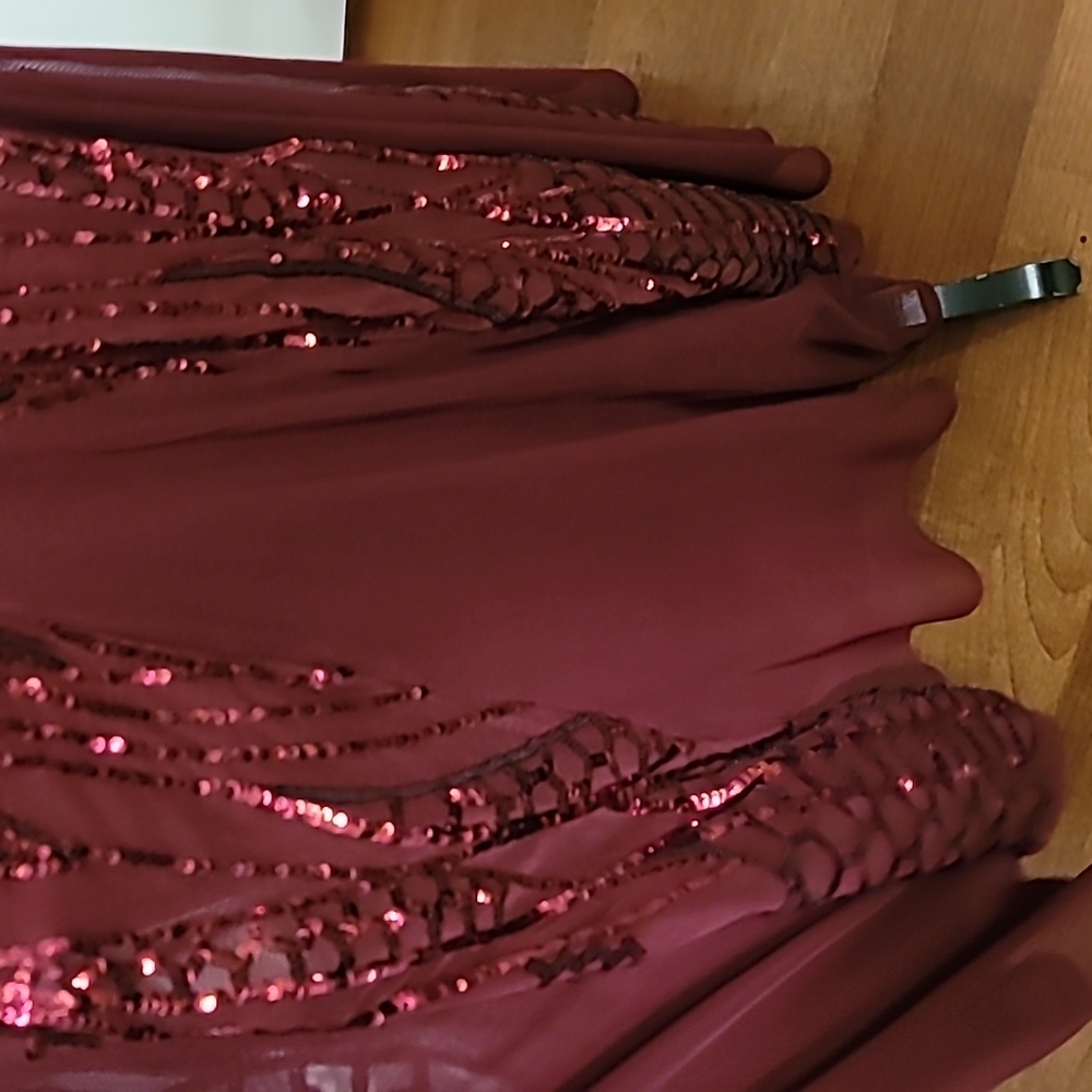 R & M Richards Burgundy Sequin Evening Gown - Picture 10 of 12